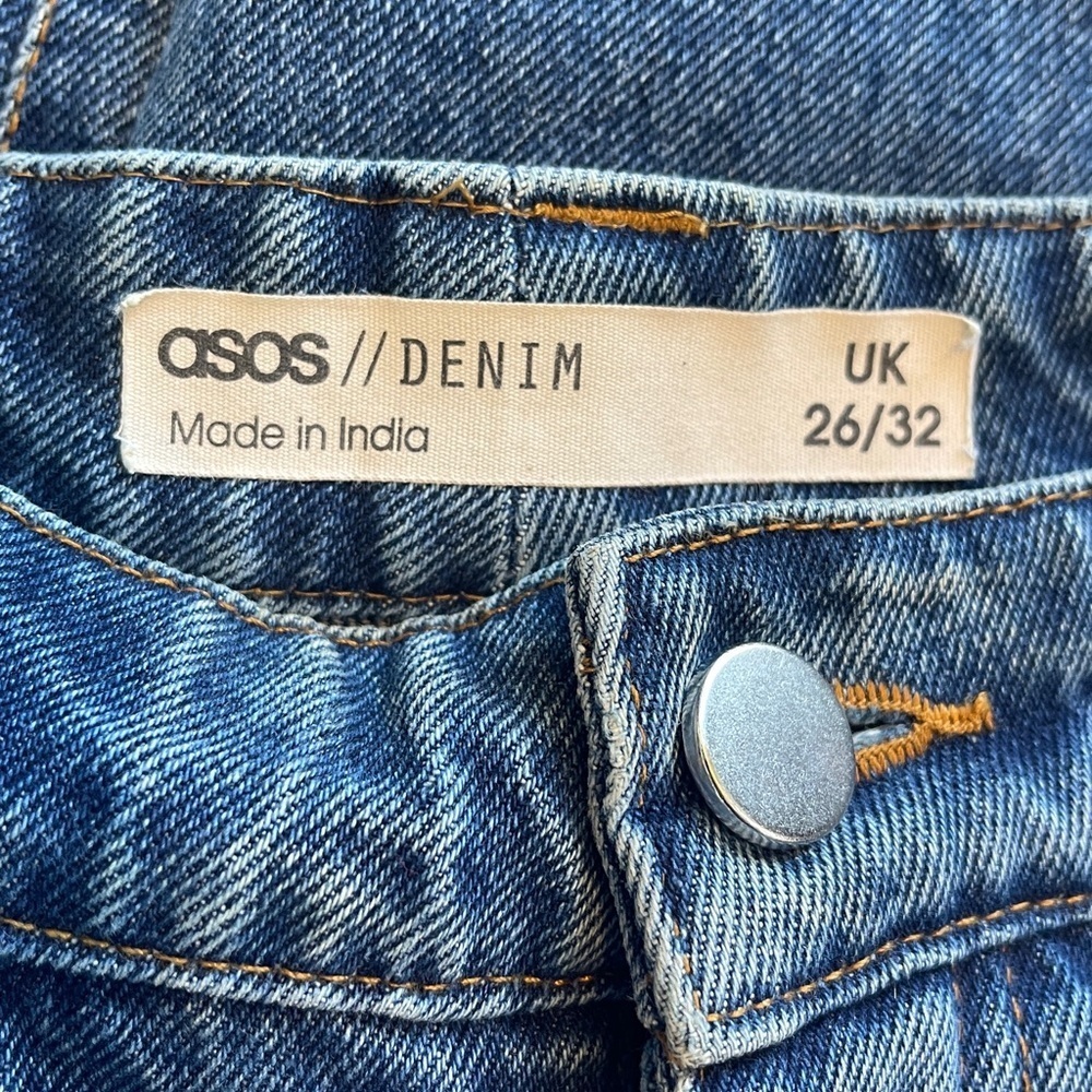 ASOS Floral Embroidered Straight Leg Blue Jeans Sz 26 Ankle High Rise Tassel EUC - Picture 7 of 13